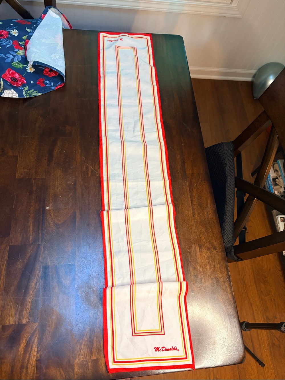Vintage McDonald's White Scarf with Red and Gold Stripe Trim